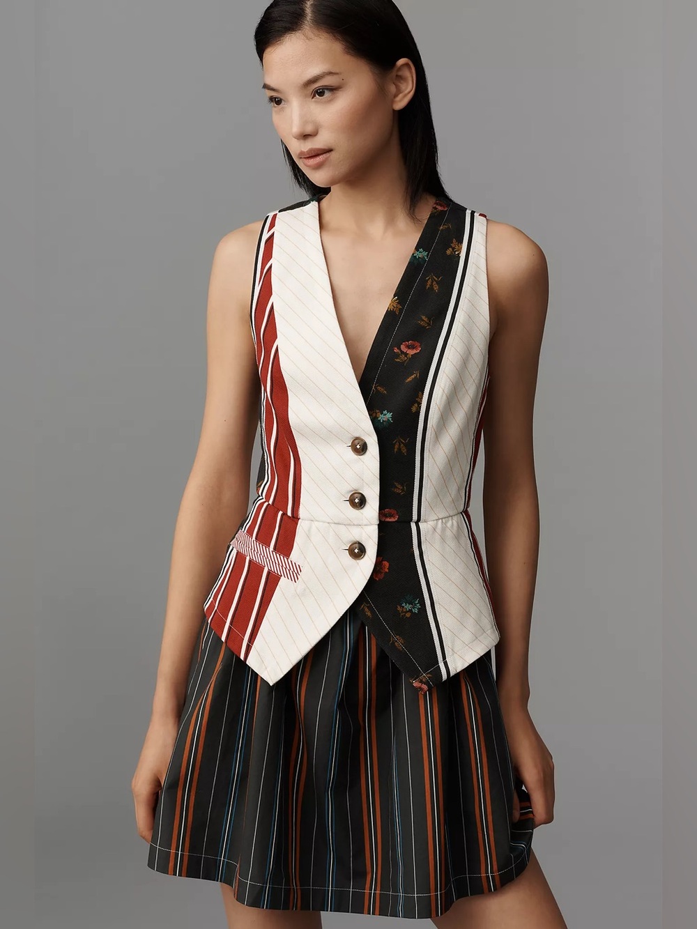 Maeve Mixed-Print Vest Twofer Mini Dress XXS